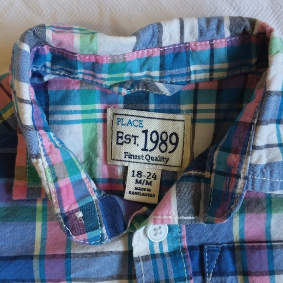 children's place spring plaid button down collared dress shirt 18-24 months baby - Picture 3 of 6